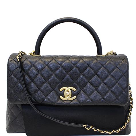 chanel coco handle caviar|Black Quilted Caviar Leather Medium Coco Handle Bag.